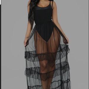 Plus Size FashionNova Black Sheer Ruffle Dress